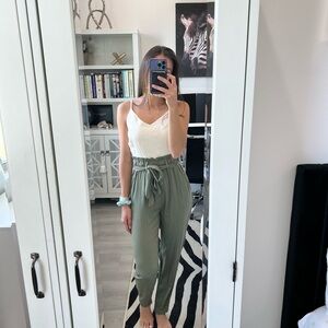 Francesca's Collections Sage Green Tie-Waist Jumpsuit